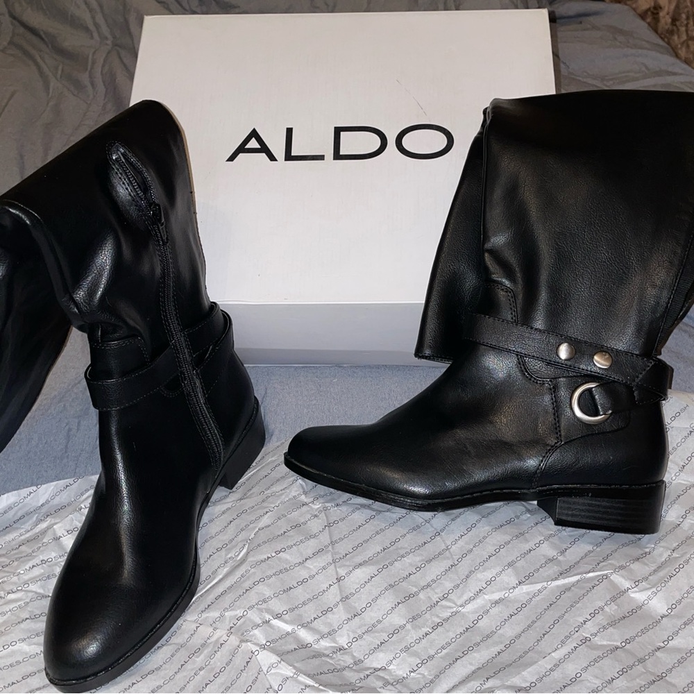 Brand New, Never Worn, Over The Knee, ALDO Black Leather Boots — Size 8.5 Women